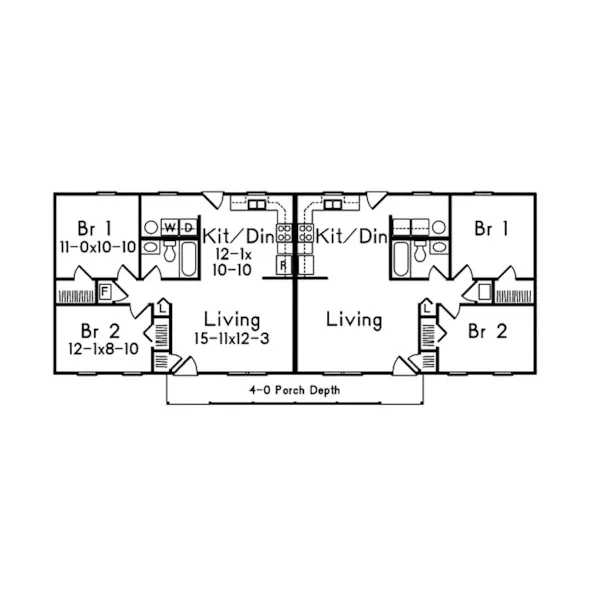 Ranch House Plan First Floor - Salem II Ranch Duplex 001D-0098 - Shop House Plans and More