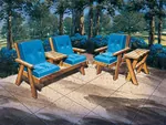 Wood patio funiture set with matching sofa, chair and table 