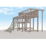 All wood jungle gym with rope climb on side