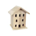 Wood Victorian birdhouse with eight openings across the front