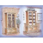 Gun/curio cabinet is made of wood and has large windwoed front doors for displaying collectibles