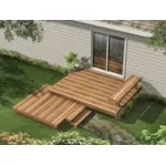 Two-level deck is all wood and includes a built-in bench