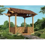 Great all wood four-sided gazebo has lattice railing and a spacious feel