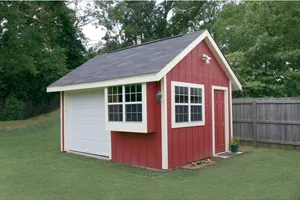 Video Thumbnail of a Convenience Shed with Multiple Windows for Added Light, a Side Door and Front Garage Style Door