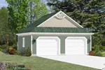 Two-car garage has intricate gable details that give it a Victorian style