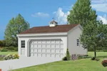 This two-car garage has a colonial or New England style thanks to the cupola on the roof