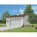 This two-car garage has a colonial or New England style thanks to the cupola on the roof