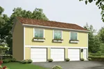 Three-car garage apartment has a simple design with three windows above garage doors all with planter boxes