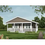 Cabin with wrap-around porch offers lots of outdoor living space and low-maintenance siding exterior