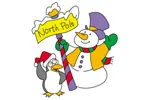 Cute North Pole greeting with penguin and snowman