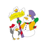 Cute North Pole greeting with penguin and snowman