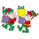 This pattern has two elves with presents