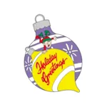 A large ornament features a great holiday greeting