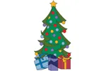 Christmas tree with presents is a festive outdoor lawn decoration