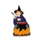 Witch with pot is a scary decoration for your backyard at Halloween