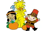 This terrific Fall scene includes an American Indian and Pilgrim making it perfect through the Fall and Thanksgiving 
