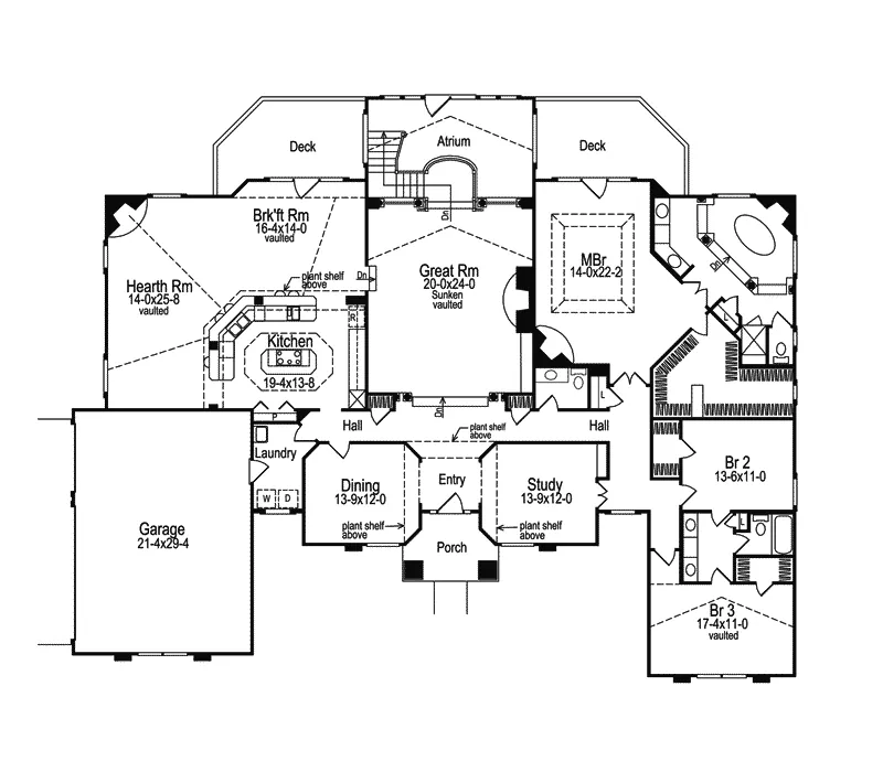 Waterfront House Plan First Floor - Clayton Atrium Ranch Home 007D-0002 - Search House Plans and More