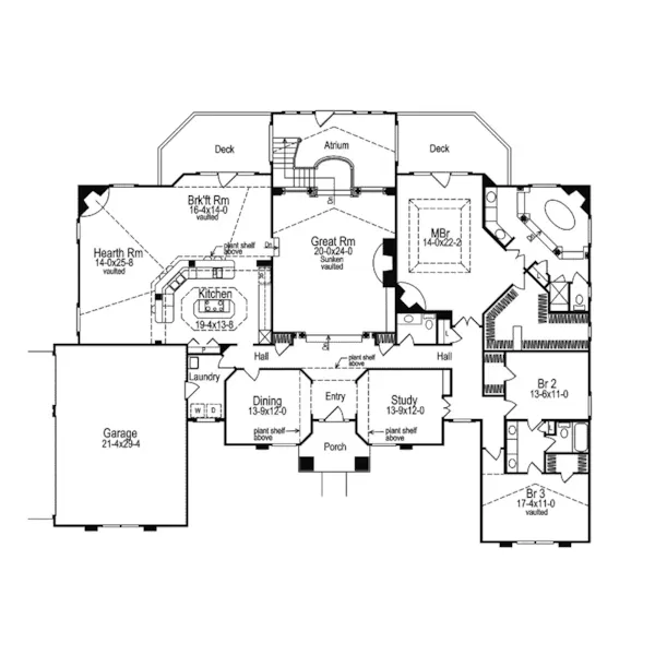 Southwestern House Plan First Floor - Clayton Atrium Ranch Home 007D-0002 - Search House Plans and More