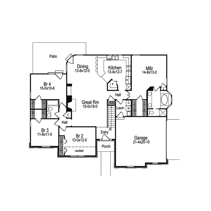 Ranch House Plan First Floor - Westham Traditional Ranch Home 007D-0017 - Shop House Plans and More