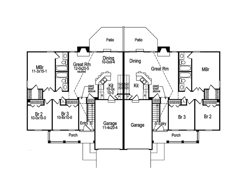 Multi-Family House Plan First Floor - Shadydale Multi-Family Duplex 007D-0020 - Shop House Plans and More