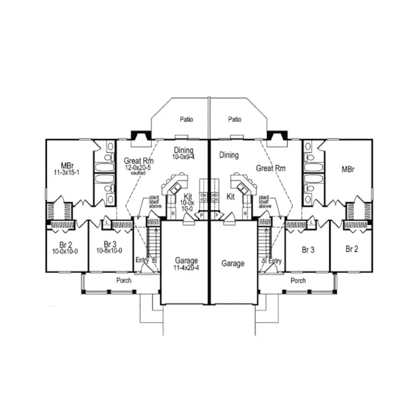 Multi-Family House Plan First Floor - Shadydale Multi-Family Duplex 007D-0020 - Shop House Plans and More