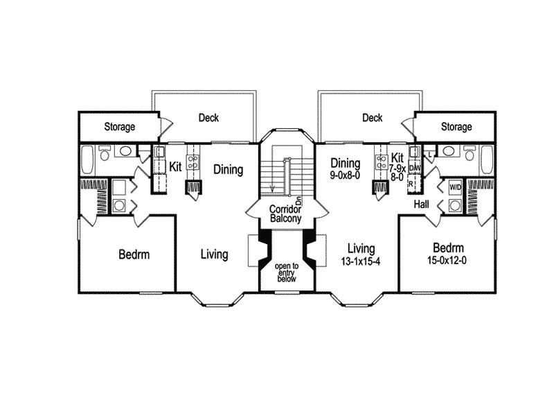 Multi-Family House Plan Second Floor - Staunton Fourplex Multi-Family 007D-0021 - Shop House Plans and More