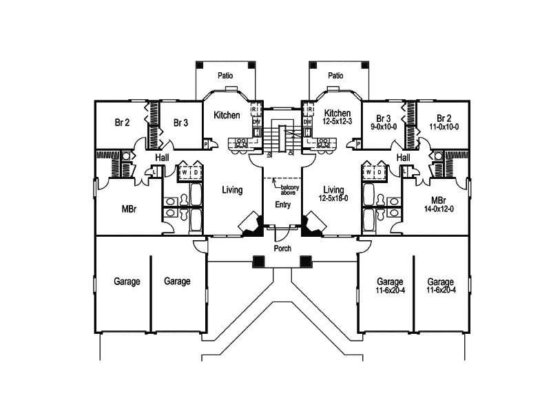 Tudor House Plan First Floor - Pasadena Fourplex Multi-Family 007D-0022 - Shop House Plans and More