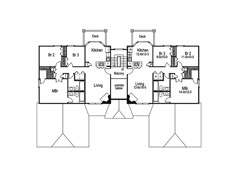 Tudor House Plan Second Floor - Pasadena Fourplex Multi-Family 007D-0022 - Shop House Plans and More