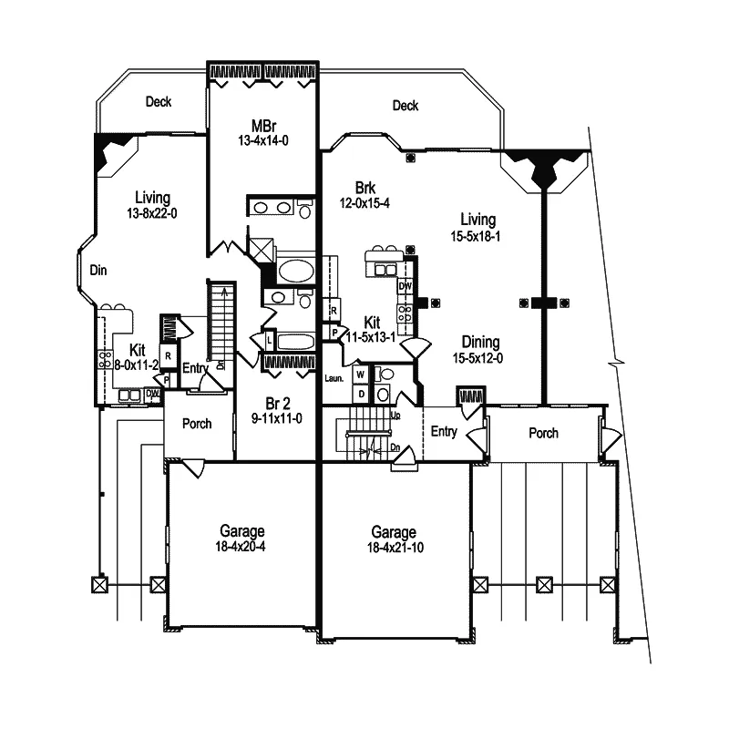 Multi-Family House Plan First Floor - Forest Hill Fourplex Home 007D-0023 - Search House Plans and More