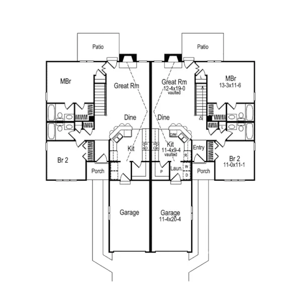 Ranch House Plan First Floor - Highland Multi-Family Duplex 007D-0025 - Search House Plans and More