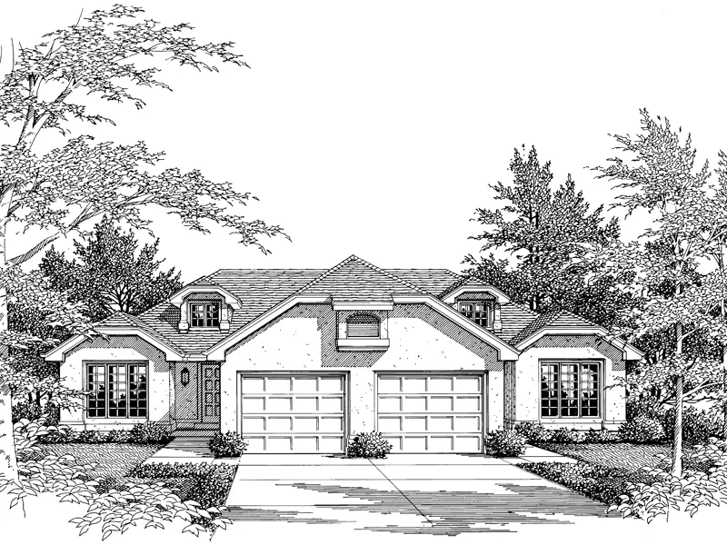 Tudor House Plan Front Image of House - Highland Multi-Family Duplex 007D-0025 - Search House Plans and More