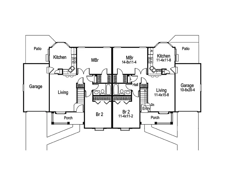 Traditional House Plan First Floor - Peppertree Duplex Home 007D-0026 - Shop House Plans and More
