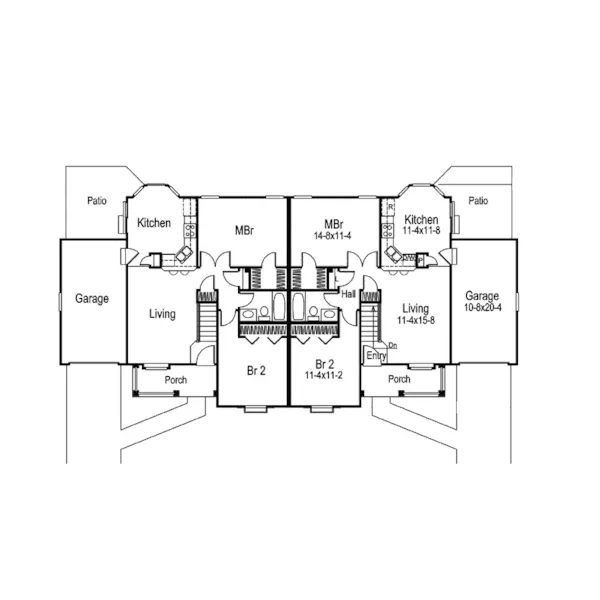 Multi-Family House Plan First Floor - Peppertree Duplex Home 007D-0026 - Shop House Plans and More