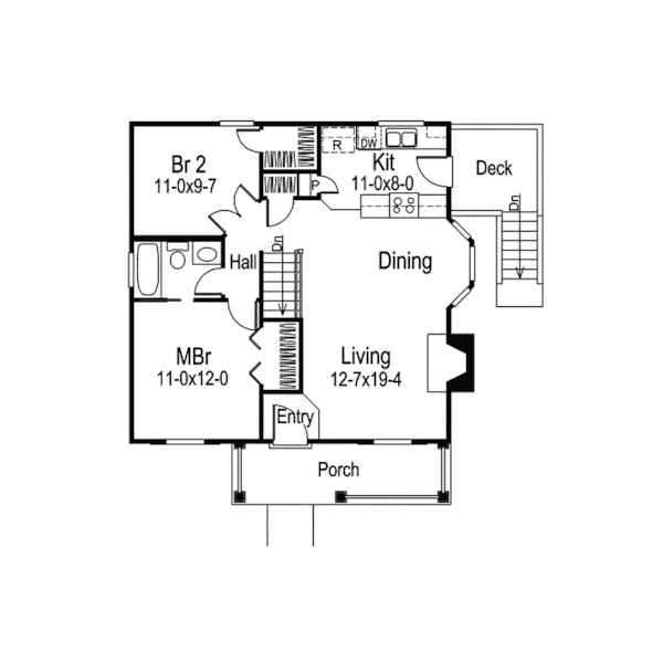 Ranch House Plan First Floor - Woodsmill Vacation Cabin Home 007D-0042 - Shop House Plans and More