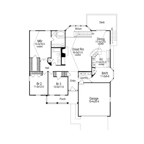 Ranch House Plan First Floor - Oakmont Atrium Ranch Home 007D-0053 - Shop House Plans and More