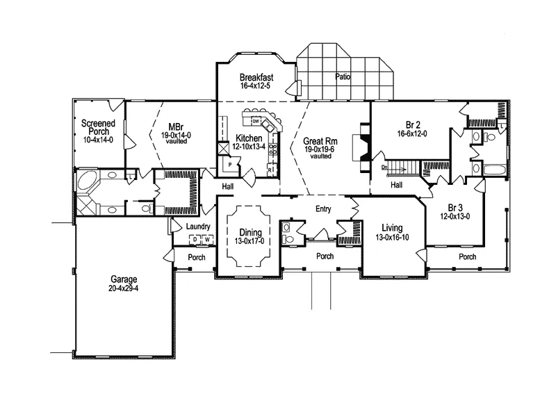 Ranch House Plan First Floor - Glenview Ranch Home 007D-0057 - Search House Plans and More