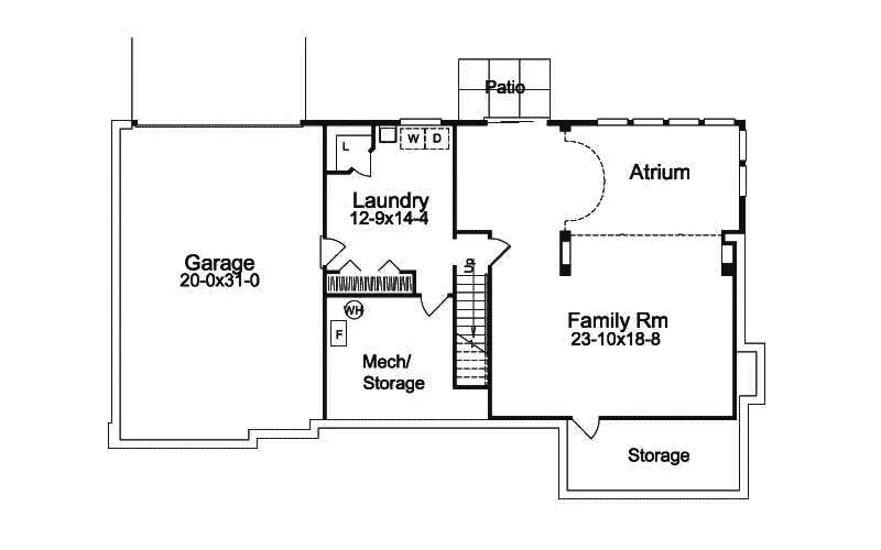 Craftsman House Plan Lower Level Floor - Westville Craftsman Ranch Home 007D-0069 - Shop House Plans and More
