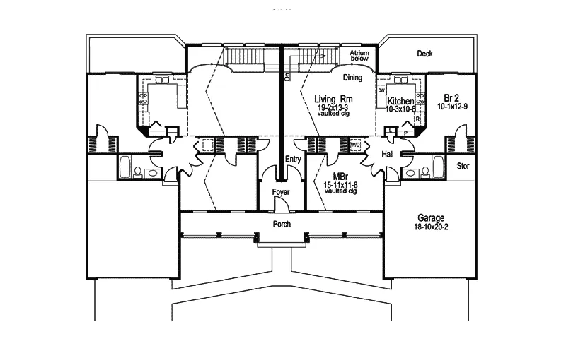 Traditional House Plan First Floor - Coral Gables Atrium Duplex Home 007D-0076 - Search House Plans and More