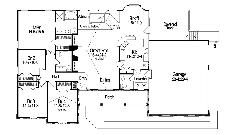Cape Cod & New England House Plan First Floor - Ashbriar Atrium Ranch House Plans | House Plans with Atrium in Center