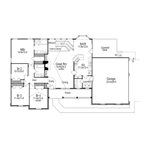 Cape Cod & New England House Plan First Floor - Ashbriar Atrium Ranch House Plans | House Plans with Atrium in Center