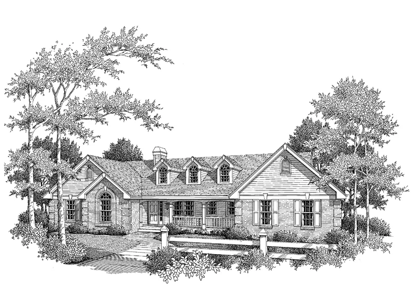 Traditional House Plan Front Image of House - Ashbriar Atrium Ranch House Plans | House Plans with Atrium in Center