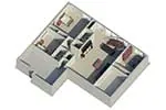 Cape Cod & New England House Plan 3D Lower Level - Ashbriar Atrium Ranch House Plans | House Plans with Atrium in Center