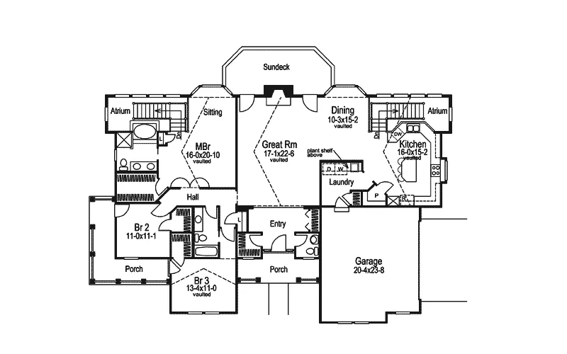 Ranch House Plan First Floor - Chrystelle Atrium Home 007D-0089 - Search House Plans and More
