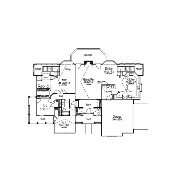 Arts & Crafts House Plan First Floor - Chrystelle Atrium Home 007D-0089 - Search House Plans and More