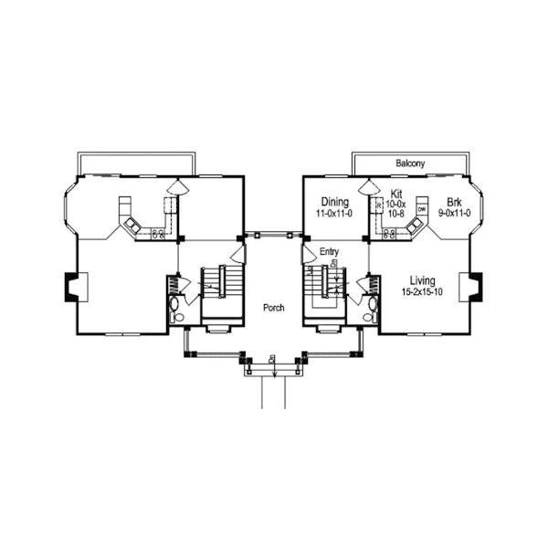 Contemporary House Plan First Floor - Bedford Hill Country Duplex 007D-0091 - Search House Plans and More