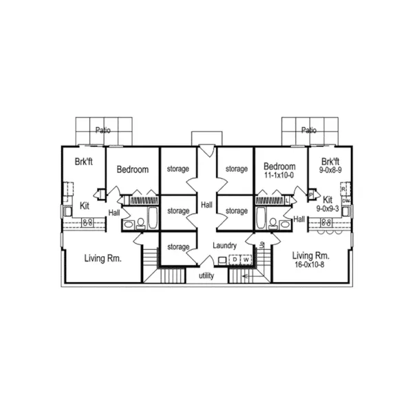 Multi-Family House Plan Lower Level Floor - Norwood Hills Country Fiveplex 007D-0092 - Shop House Plans and More