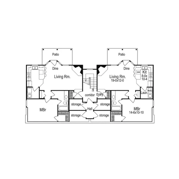 Rustic House Plan Lower Level Floor - Shadywood Manor Fourplex Home 007D-0096 - Shop House Plans and More