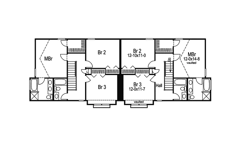 Traditional House Plan Second Floor - Ashley Place Duplex Home 007D-0097 - Search House Plans and More