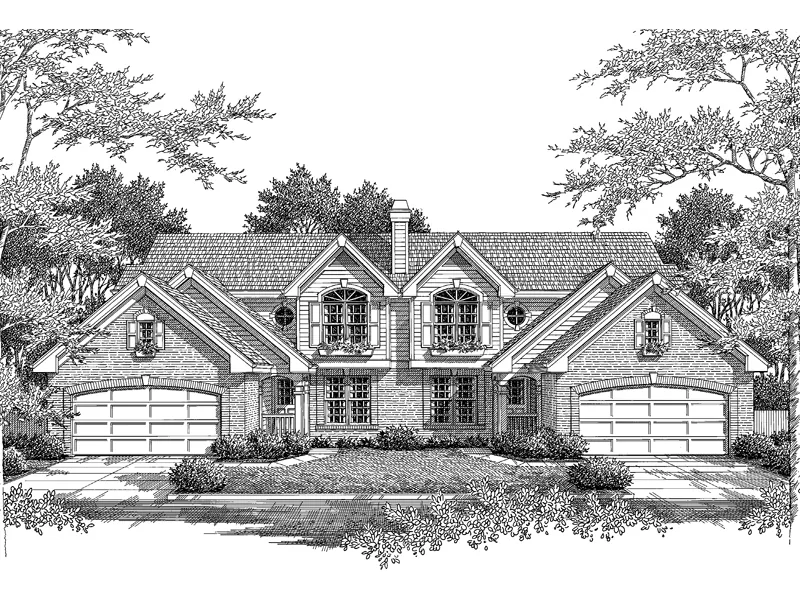 Traditional House Plan Front Image of House - Ashley Place Duplex Home 007D-0097 - Search House Plans and More