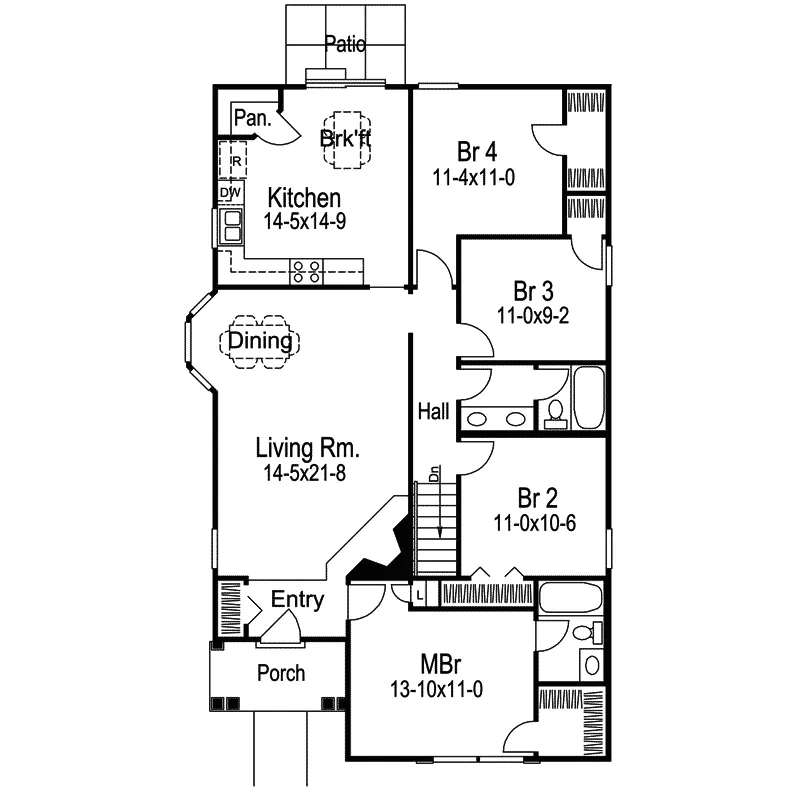 Cabin & Cottage House Plan First Floor - Fairmont Narrow Lot Home 007D-0102 - Search House Plans and More